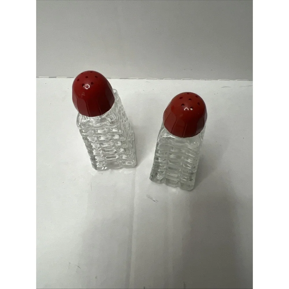 Vintage 1950 Glass Salt and Pepper Shakers. Red Tops